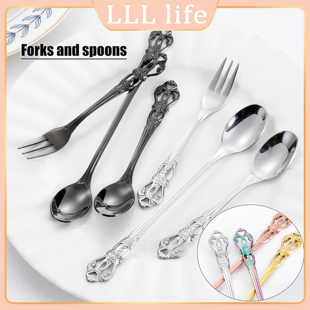 

Stainless Steel Coffee Spoon Portable Teaspoon Dessert Snack Scoop Ice Cream Spoon Fork Tableware For Kitchen Family Camping