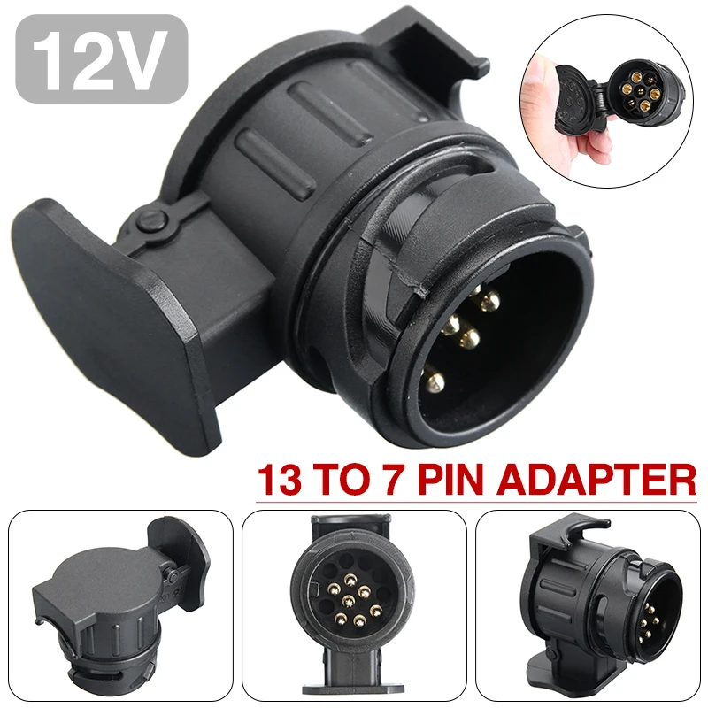 

1pc 13 to 7 Pin Waterproof Trailer Connector Durable Trailer Truck Electric Towing Converter Tow Bar Plug Adaptor Socket