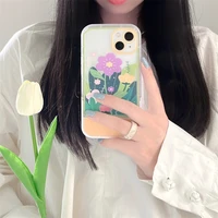 ins korea retro oil painting flowers invisible folding stand phone case for iphone 11 12 13 pro max xs xr shockproof soft cover