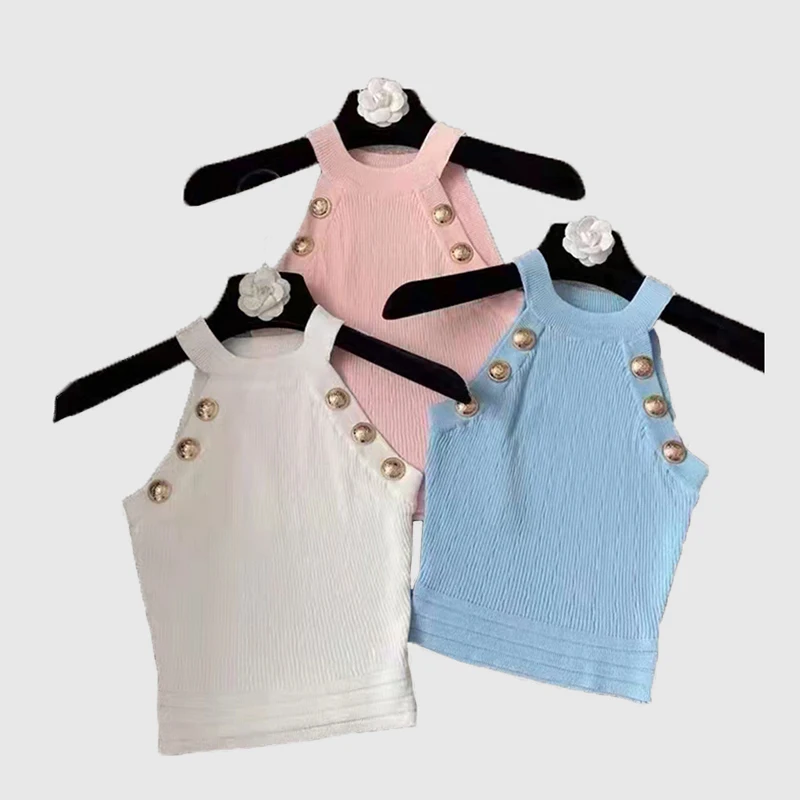 

Summer 2022 New Backless Button Top Chic Design Sexy Fashion Ladies Camisole Women's Clothing Best Matches Show Your Body！