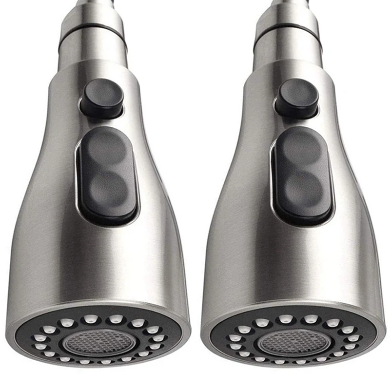 2X Kitchen Sink Pull Down Faucet Spray Head Nozzle Pull Out Hose Sprayer Replacement Part Faucet Head - Brushed Nickel