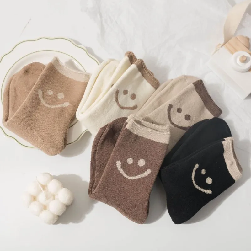 

Long Tube Socks Women's Autumn and Winter Cotton Tube Plus Velvet Thickening Warm Cute Smiling Face Towel Terry Socks Harajuku