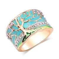 trendy lucky resin epoxy tree rings opal crystal inlay green wide gold ring band for women vintage charm jewelry drop shipping