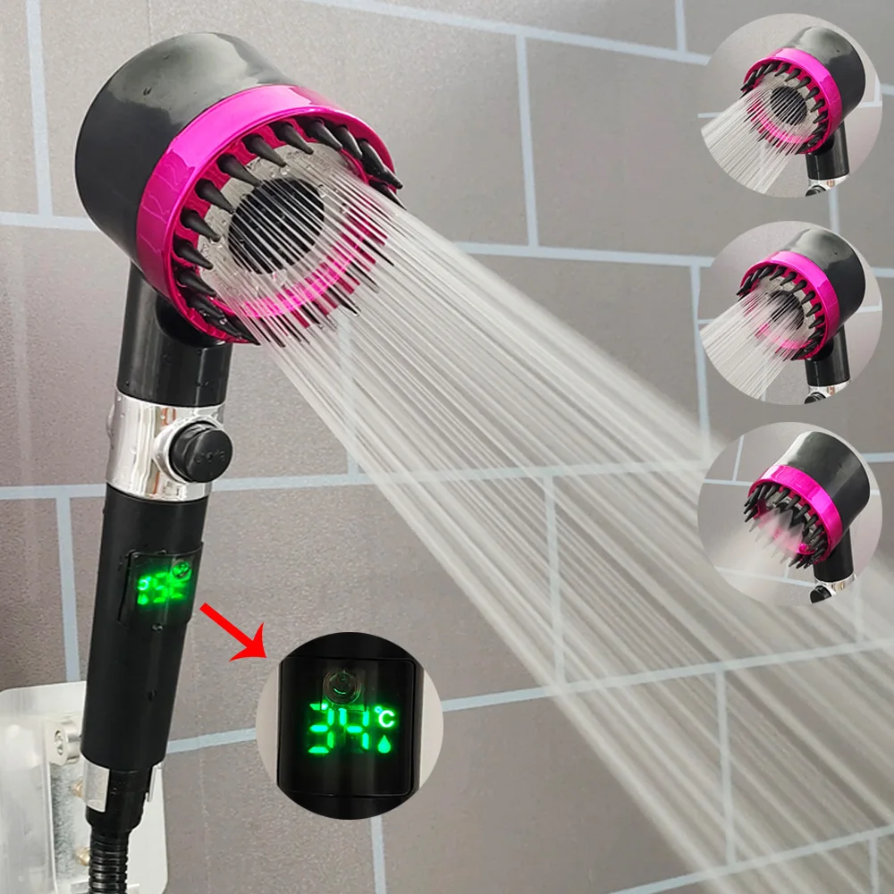 

Temperature Digit Display Shower Head 3 Modes Large Flow High Pressure Rainfall Shower Massage Spa Handheld Bathroom Showerhead