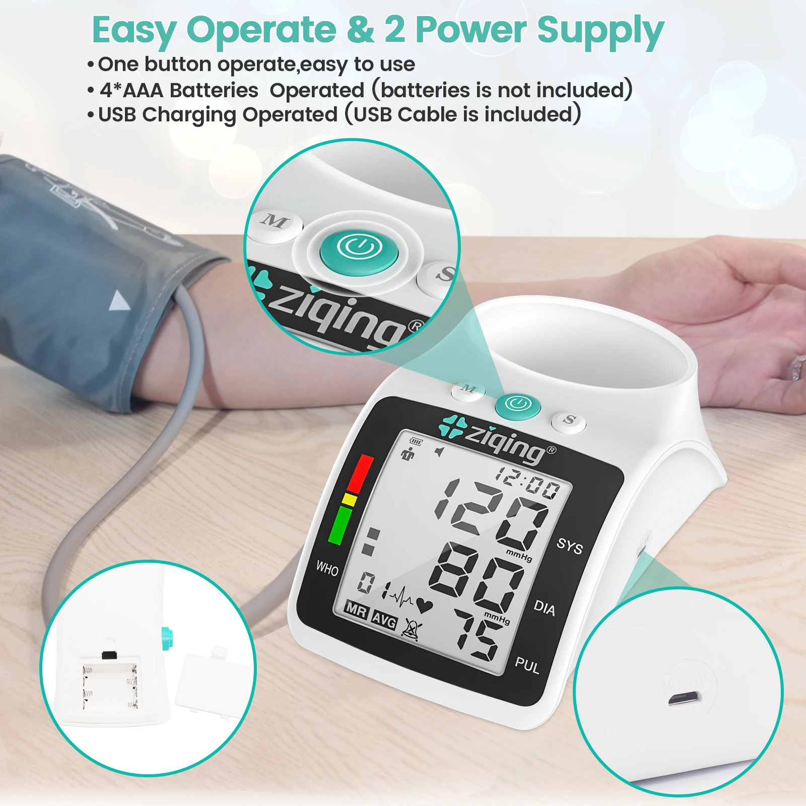 

ZIQING Blood Pressure Monitor Digital Electronic Sphygmomanomet Automatic BP Machine Heart Rate Pulse Monitor Long Cuff