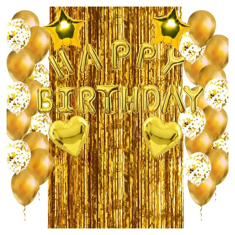 

Набор воздушных шаров, для дня рождения, шары с конфетти, занавески с бахромой, звезды, сердце, шары для детей, взрослых, день рождения