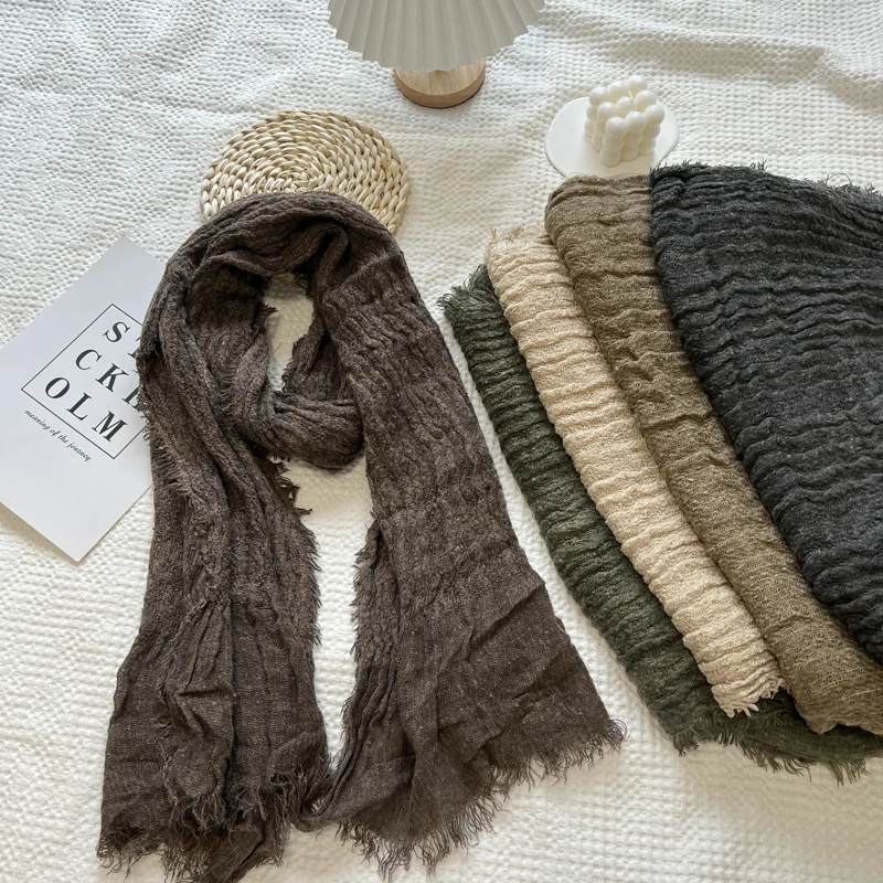 

Autumn/Winter Solid color Soft Linen Cotton Scarf Shawls Women Luxury Premium Femme Long Scarfs Scarves For Women
