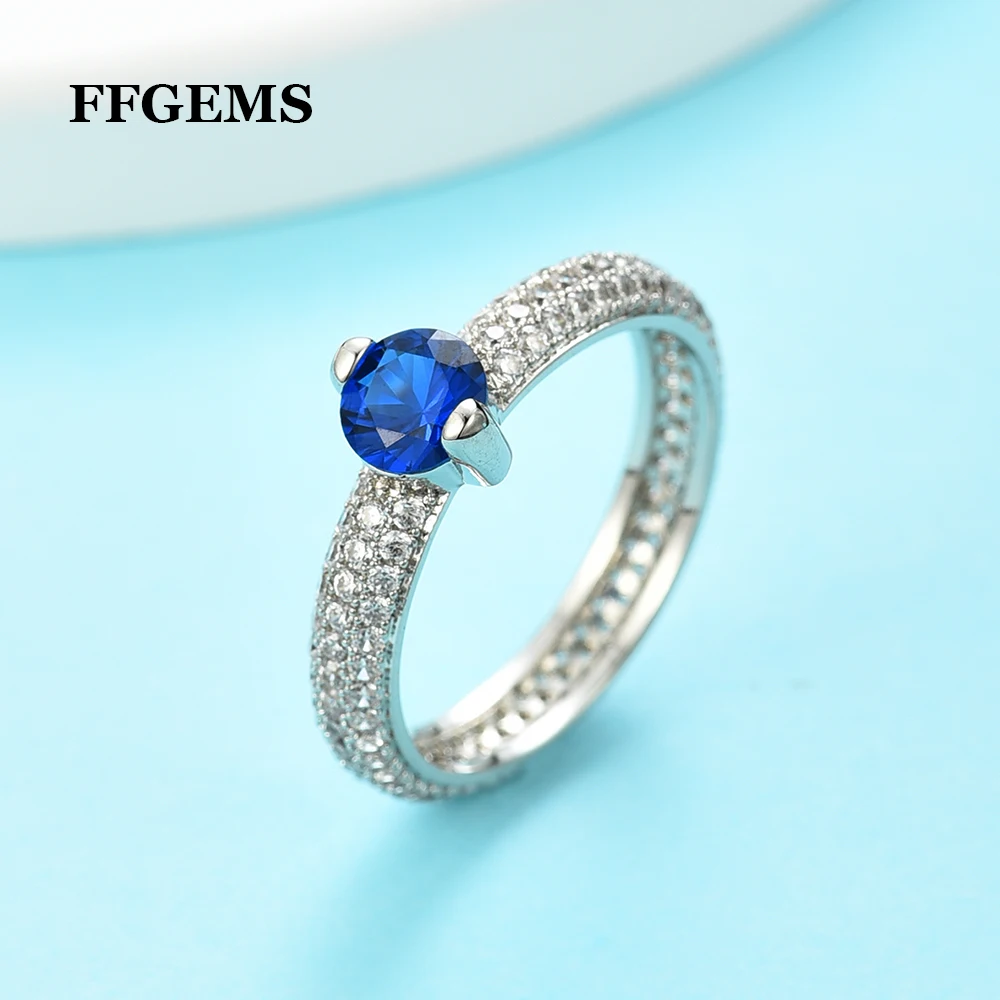 

FFGems 2023 тренд классическое серебряное сапфировое синее кольцо полный круг CZ Винтажное кольцо женские модные обручальные парные ювелирные изделия