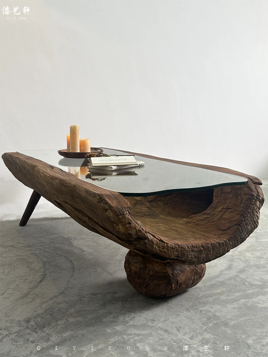 Стеклянный чайный столик Wabi Sansan wind из цельной древесины особой формы домашний