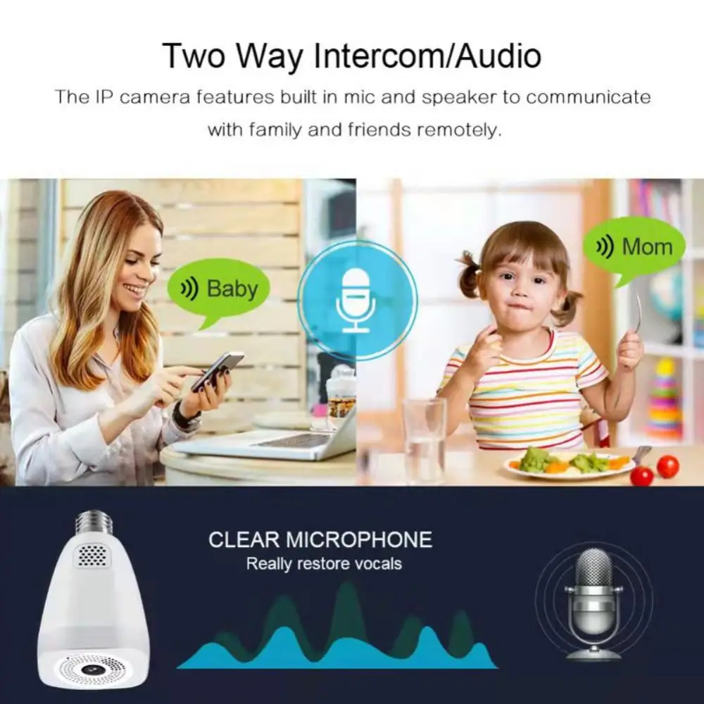 Беспроводная панорамная камера 3MP 360 ° с 4-кратным увеличением и поддержкой Wi-Fi -