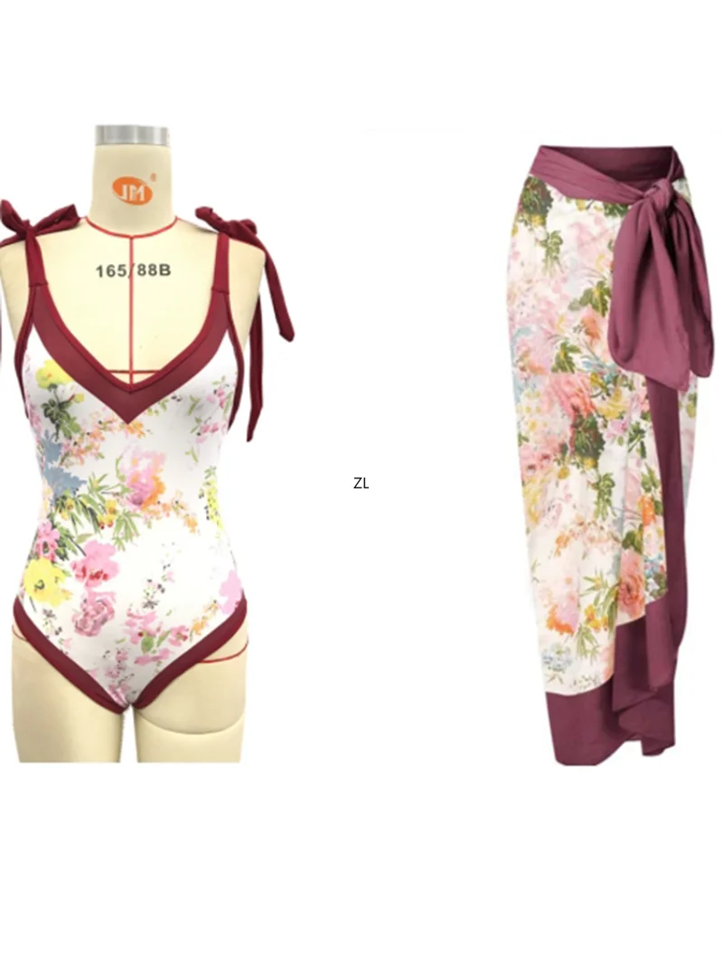 Bodysuit Skirt Cover Ups Sets Women Swimsuit Bandage Bathing Suit Fashion New Print Splice Beach Bodysuit Skirt Cover Up Outfits