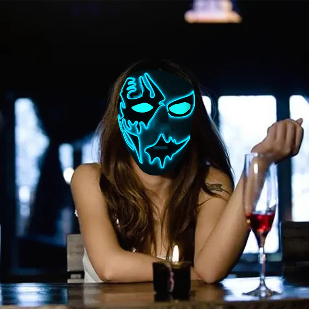 

Neon Light Costume Mask EL Wire Face Glow Maske Festival Carnival Halloween Scary LED Party Mask Masks Cos Halloween Decoration