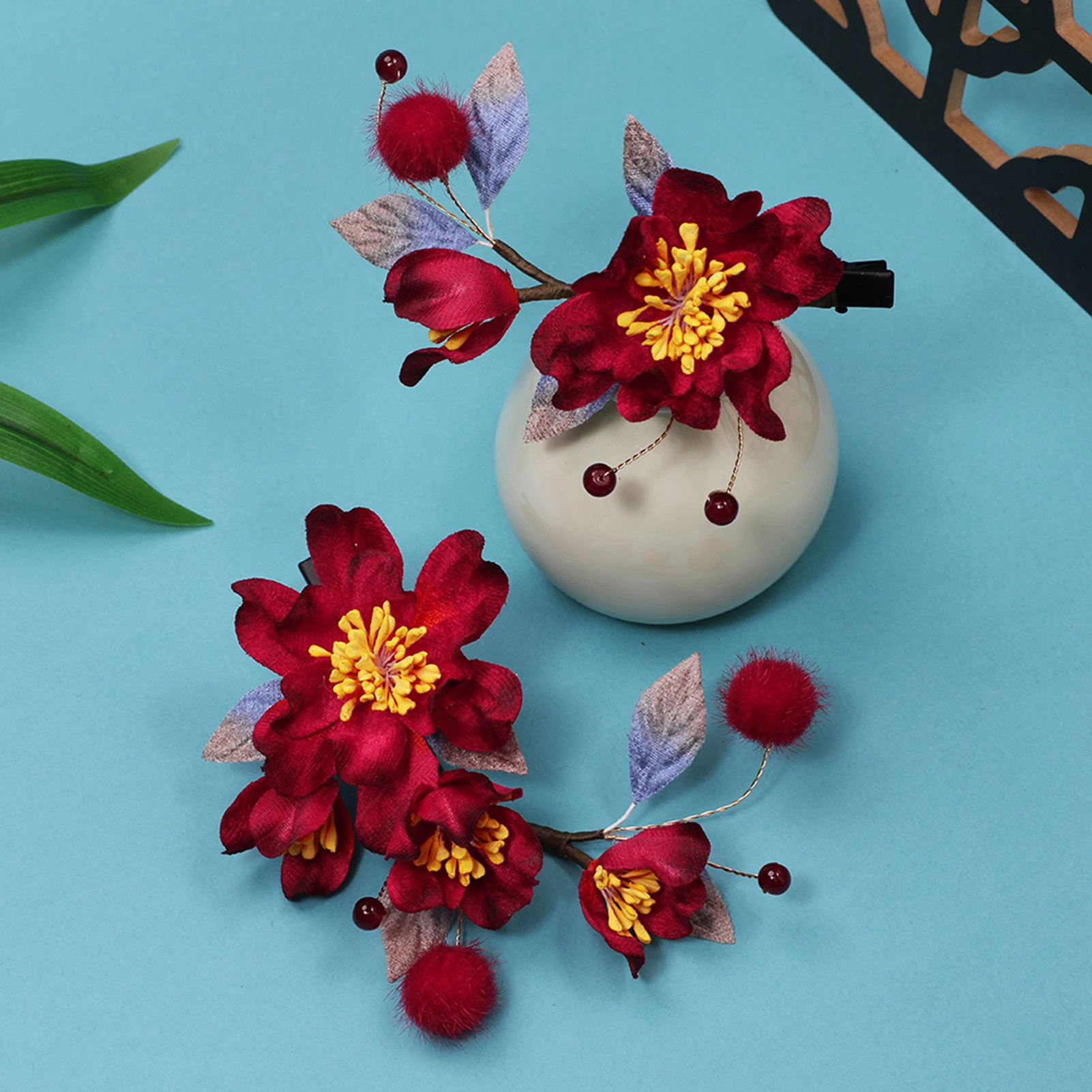 Винтажная заколка для волос с красным цветком диадемы китайские свадебные