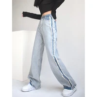 vintage trendy jeans woman hight waisted pockets trousers ripped baggy pants casual denim pants straight hot korean jeans 90s