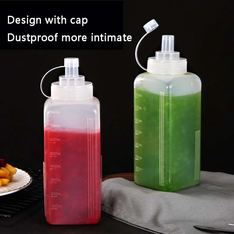 

800/1000ml Plastic Sauce Bottles Squeeze Sauce Flask Large Caliber Dustproof Household Seasoning Flask Kitchen Seasoning Bottles