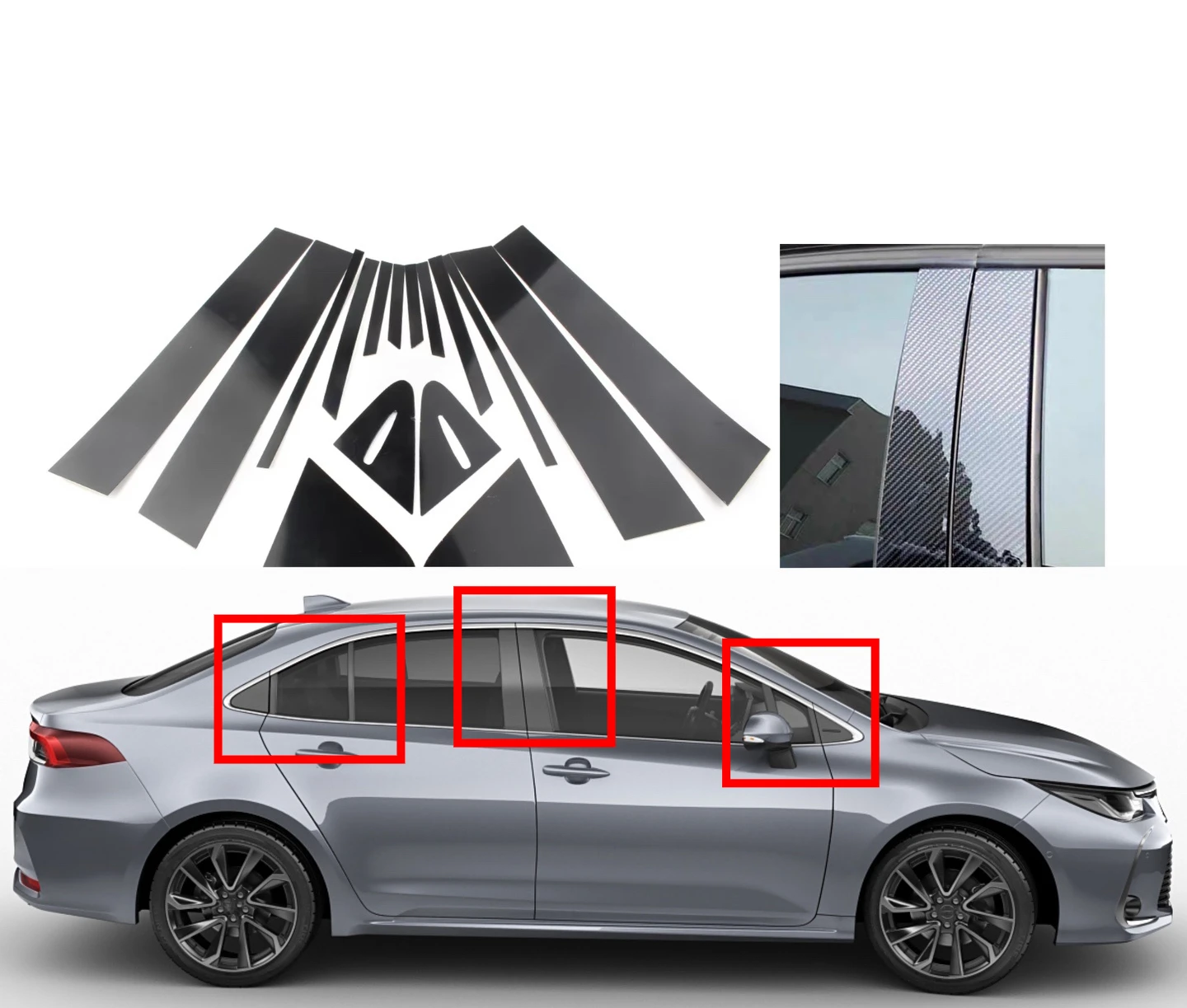 16 шт. серебристые карбоновые глянцевые черные наклейки для Toyota Corolla Sedan 2019-2022