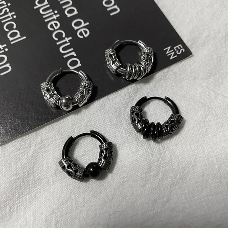 1pcs Classic Stainless Steel Hoop Earrings for Men Hip Hop Earring for Women Dragon Pattern Earrings Punk Gothic Jewelry Gift