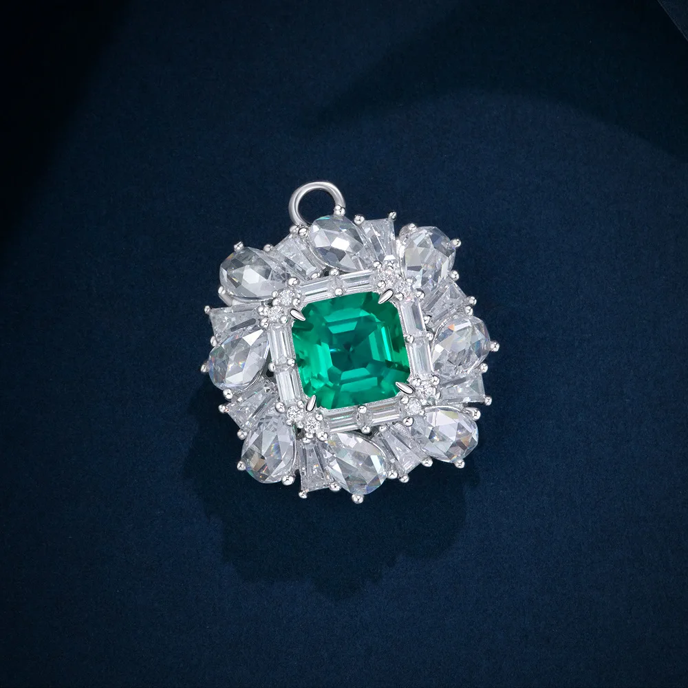 Фото Новое серебряное квадратное ожерелье S925 Pagoda 8*8 Wood Sasa Azul Green, 3 карата, модное ожерелье с бриллиантами, 60 см, свадебные украшения №1