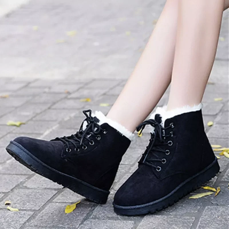 New2022 Women Winter Snow Boots Warm Flat  Platform Lace Up Ladies Women's Shoes New Flock Fur Suede Ankle Boots Female