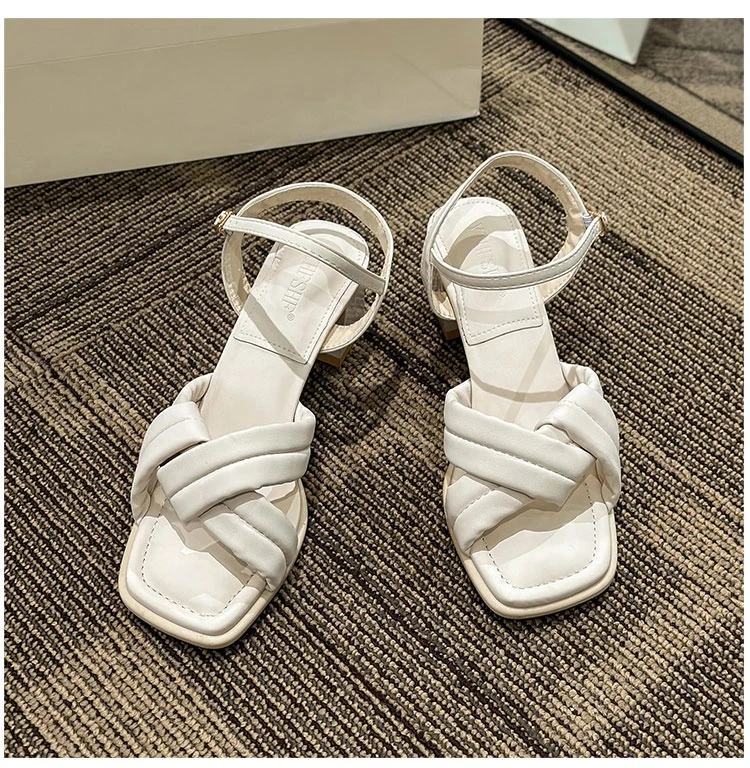 

Сандалии женские на высоком каблуке, Босоножки с открытым носком, модная обувь с ремешком и пряжкой, квадратный каблук, белый цвет, лето