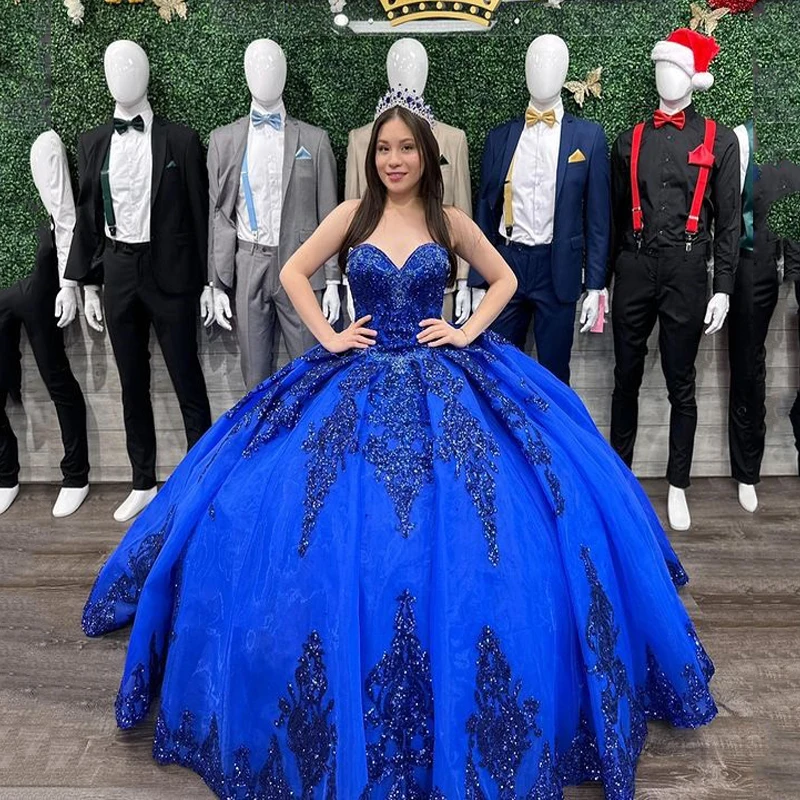 

ANGELSBRIDEP Royal Blue Quinceanera Dresses Glittering Lace For 15 Party Formal Dress Ball Gown 16 Birthday Princess Gown Gowns