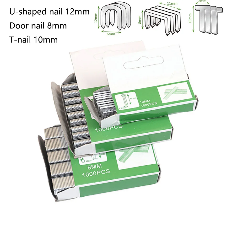 1000pcs/Box U/ T/ Door Nail  Manual Nail Gun Shaped For Wood Furniture Household Use Staples