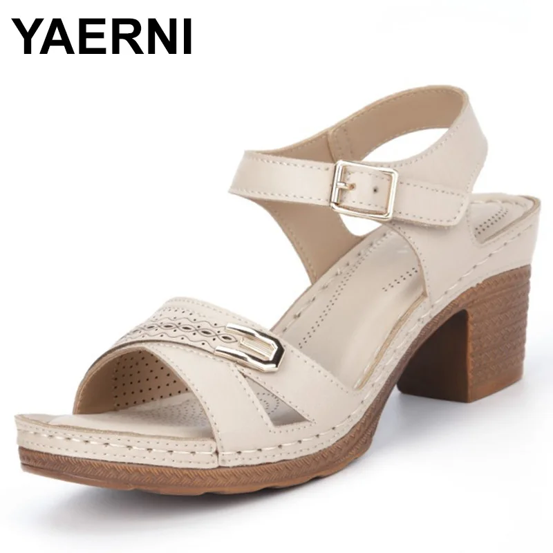 

7cm Block Heel Women Shoes High Quality PU Leather Sandals Elegant Summer Shoe Girl's Light Weight Pink Footwear Plus Size