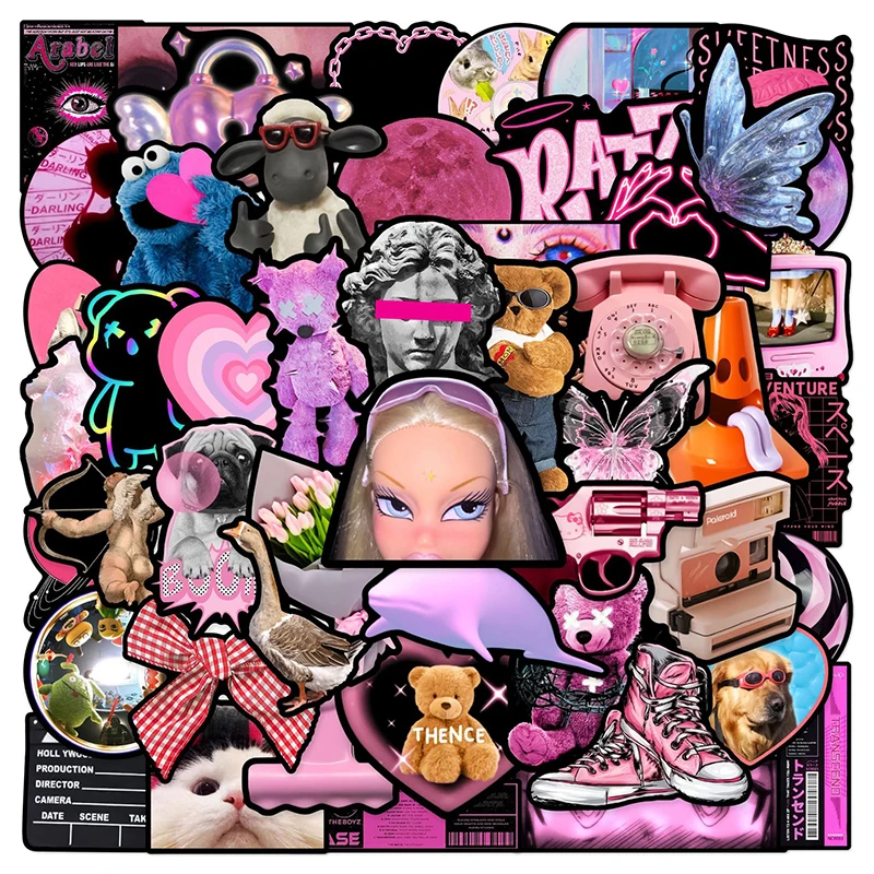 

10/30/50PCS Kawaii Pink Bear Sheep Sticker Aesthetic PVC Phone Stationery Children's Sketchbook Diary Laptop Scrapbook Decal Toy