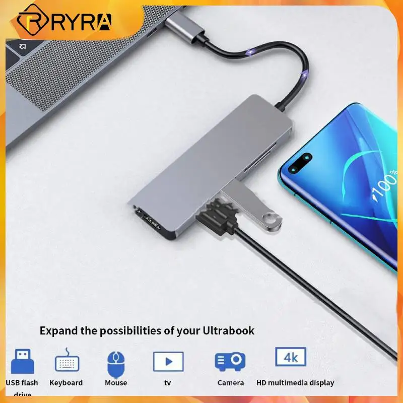 

RYRA 4K 30hz Expansion Dock 5 In 1 USB 3.0 Hub High Speed Adapter Multifunctional Multi Splitter Laptop Smart Phone Accessories