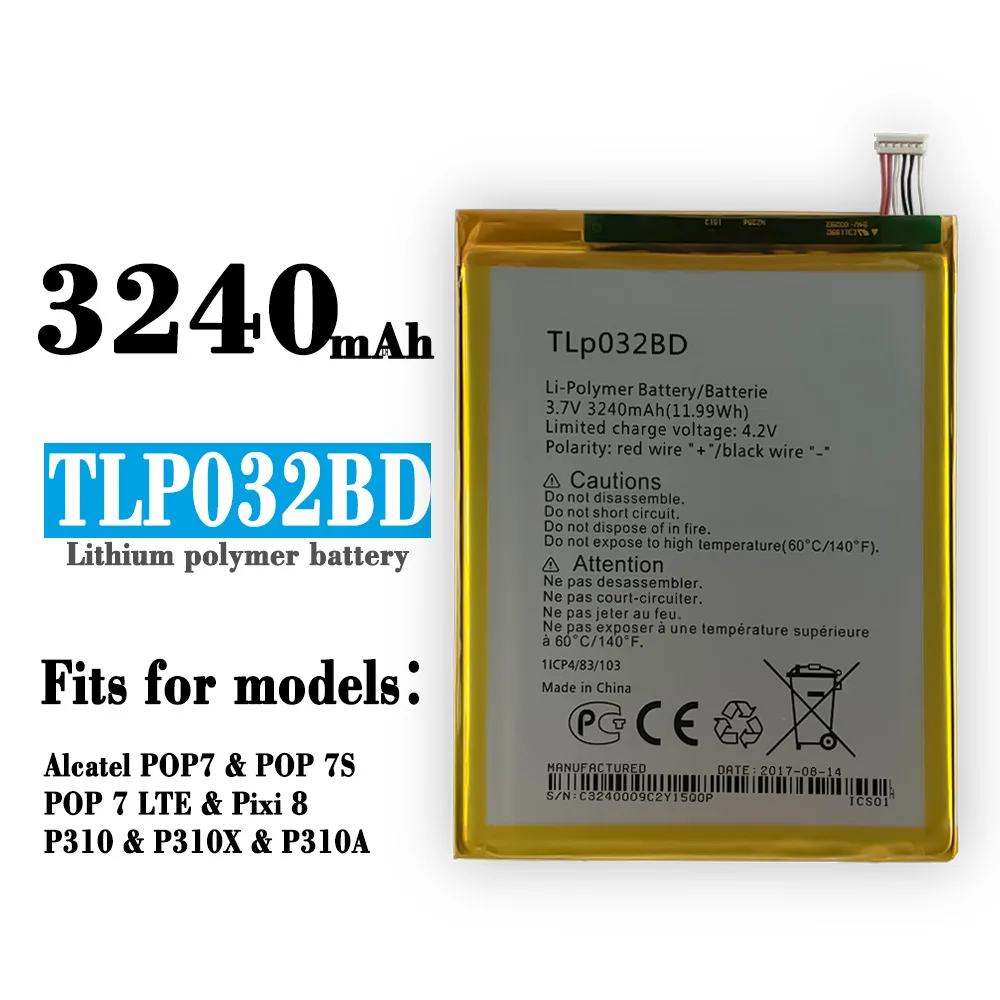 

Оригинальная запасная батарея TLP032BD для Alcatel PoP 7 LTE P310X OT P310 P310A One Touch Pixi8, Высококачественная фотобатарея
