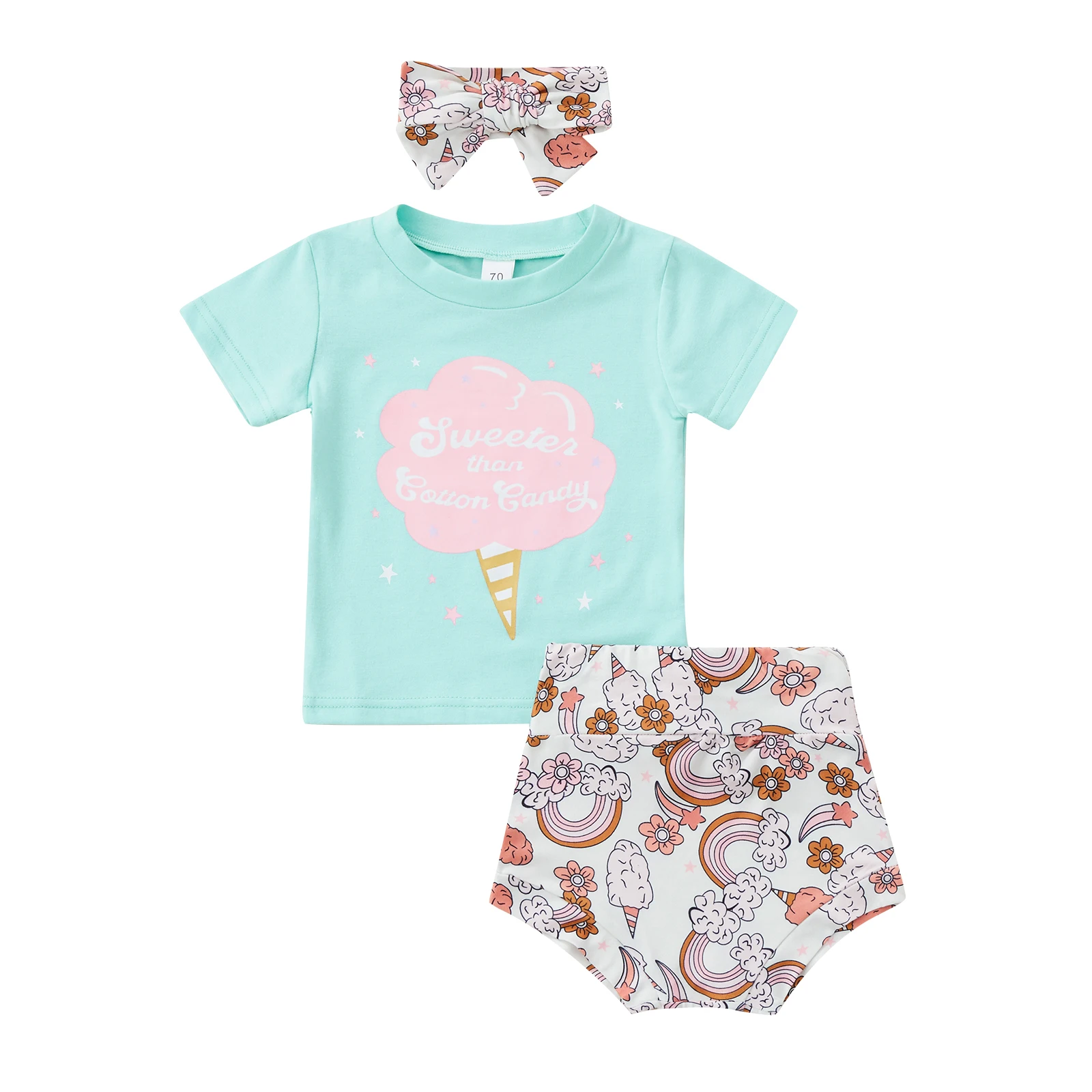 

Комплект летней одежды Lioraitiin для маленьких девочек 0-24 мес., футболка с коротким рукавом и надписью, шорты с мультяшным мороженым, повязка для волос, 2022-04-07