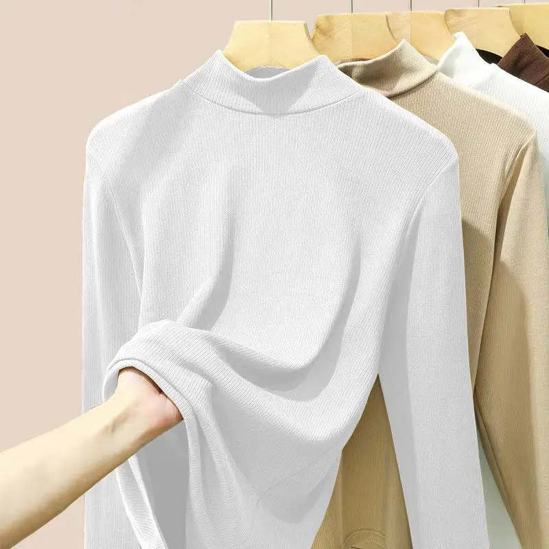 

2023 Women Autumn Winter New Turtleneck Bottoming Shirt Female Solid Color Pullover Shirts Ladies Long-sleeved Slim Tops G429