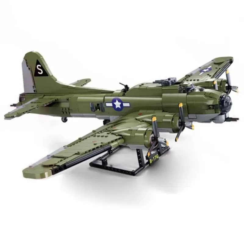 Фото Классическая модель WW2 B-17GS, летающая крепость, бомбардировщик, комплект строительных блоков, военные B17, кирпичи, игрушки, 1270 шт. №2