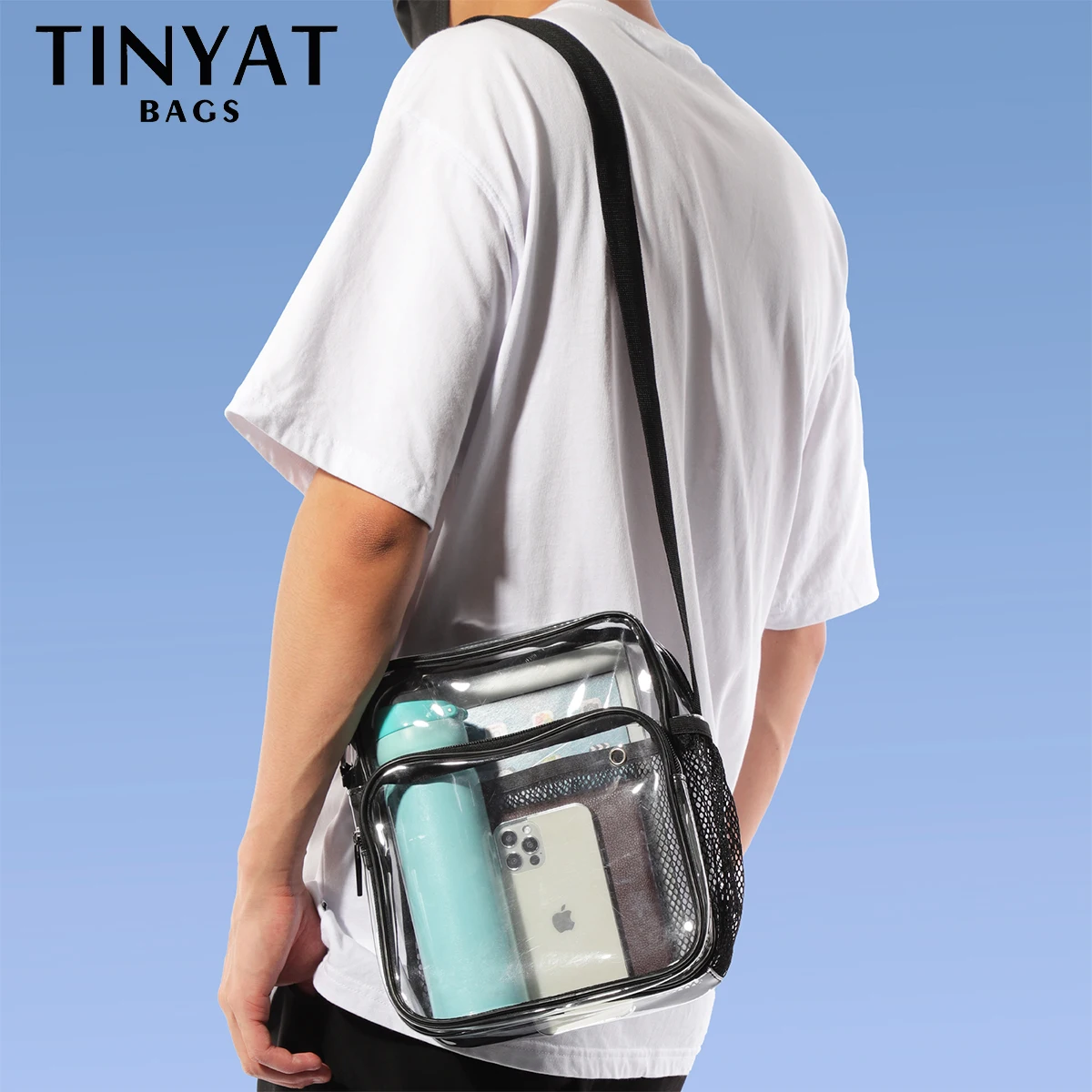 TINYAT Clear Women's Shoulder Bag Waterproof PVC Transparent Men Sling Bag Phone Travel Crossbody Bag For Adjustable Strap images - 6