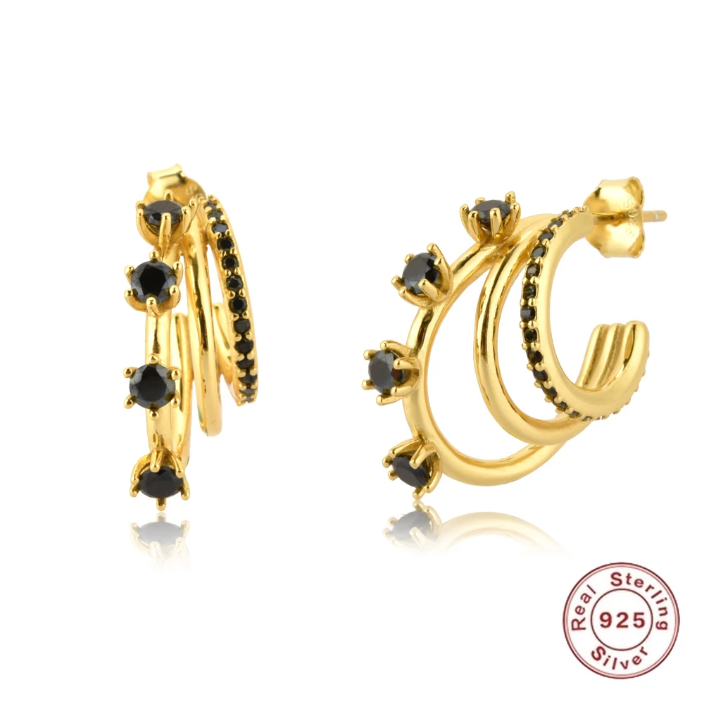 

Sterling Silver Glossy Triple Circle Zircon Flower Trim Individuality Dangle Earrings Boho Women Fashion Trend Same Earring Gift