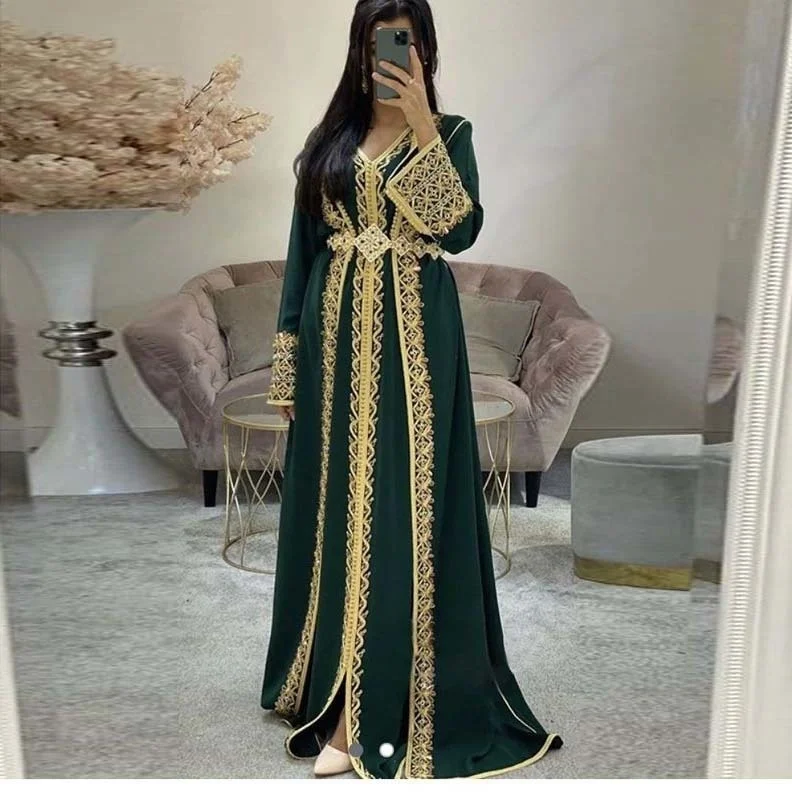 Two Piece Set Dress Women Fashion Embroidered Kaftan Jellaba Muslim Clothing Dubai  Abaya Ladies Evening Dresses Hydrangea Robe