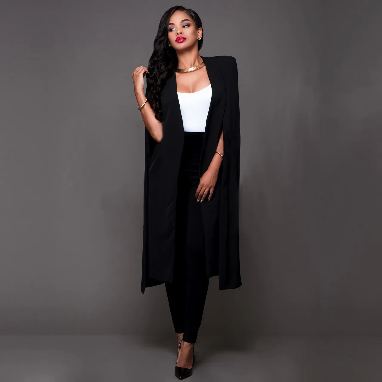 Blazer for Women 2023 Autumn Personality Solid Color Long Sexy Cloak Fashion Jacket Women Blazer