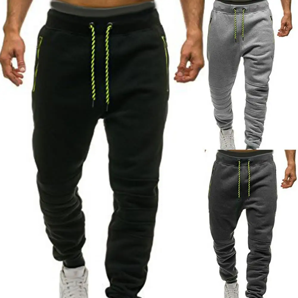 

Men Outdoor Sports Sweatpants Pants Zipper Pockets Drawstring Jogger Trousers