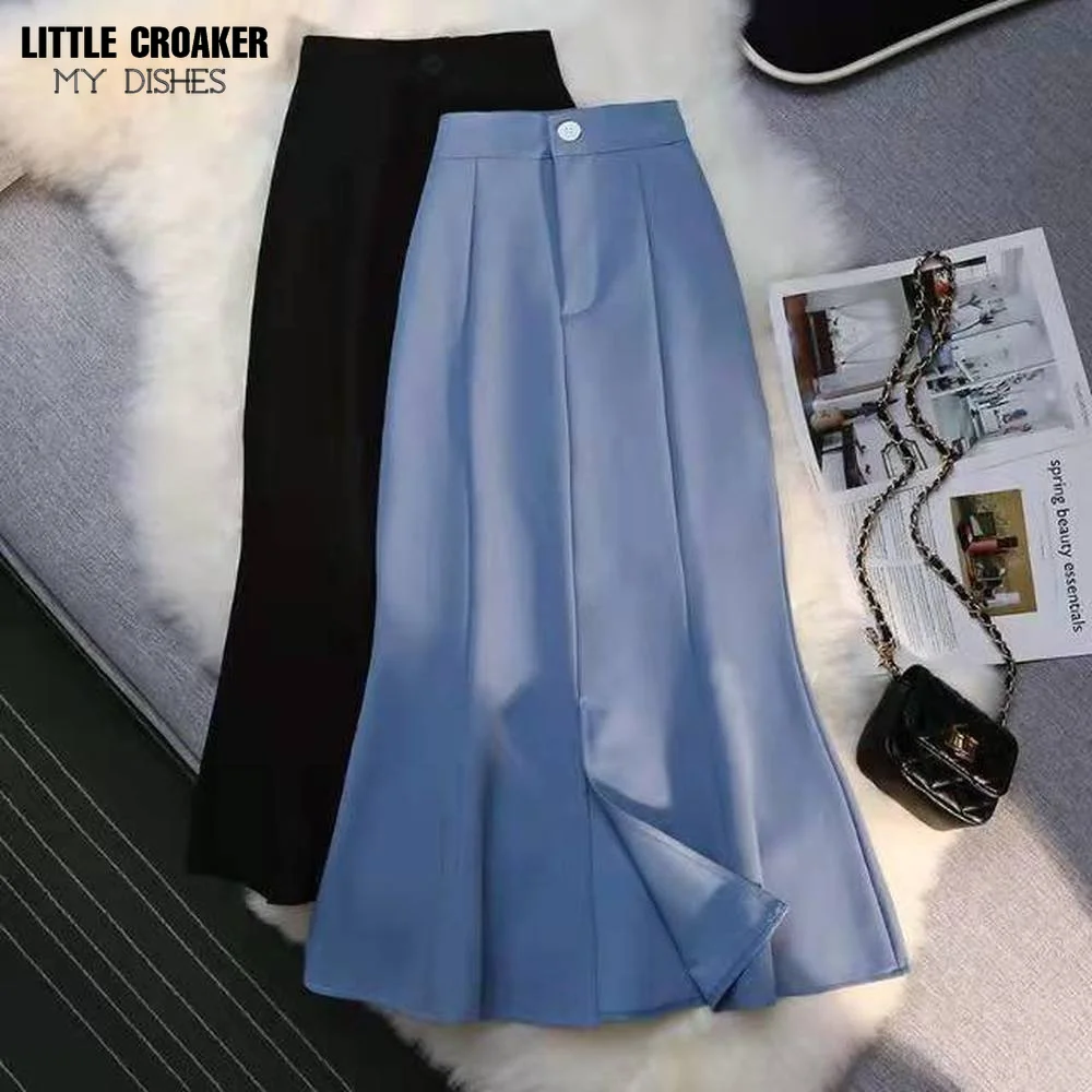 

Women's Skirt Korean Style A-line Satin Blue Black High Waist Ankle Length Woman Skirts Mujer Faldas Femme Jupes Saias Mulher