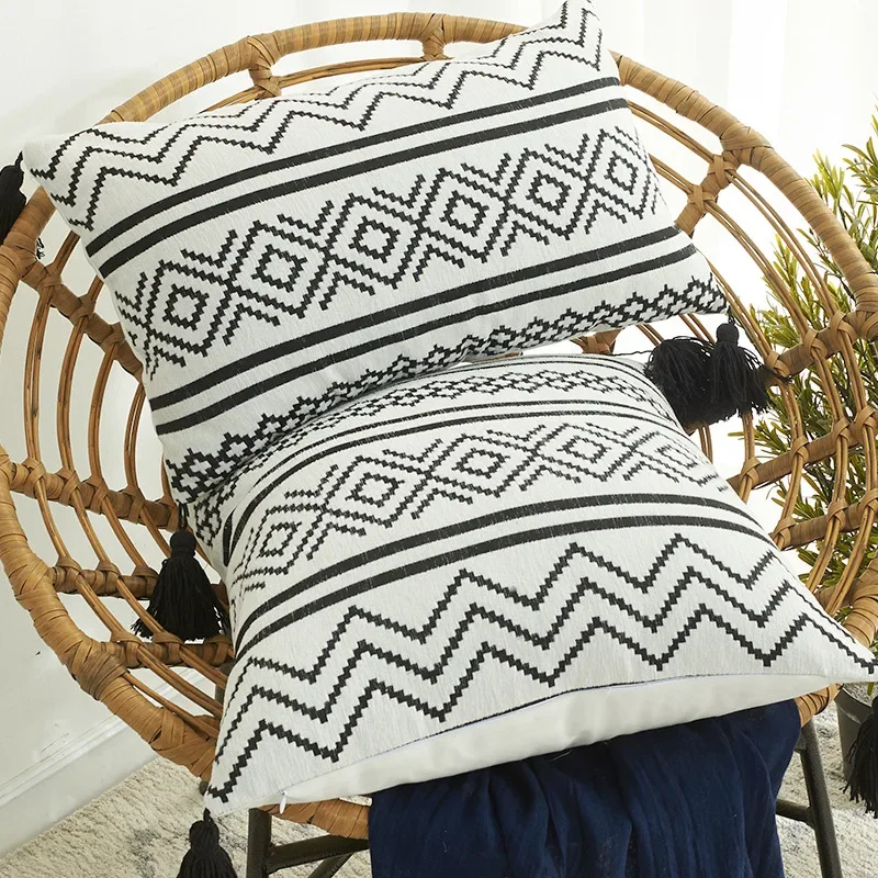 

Nordic Moroccan Chenille geometric pillow cover jacquard fringe cushion cover Car bedroom sofa pillow cover couch cushion cover