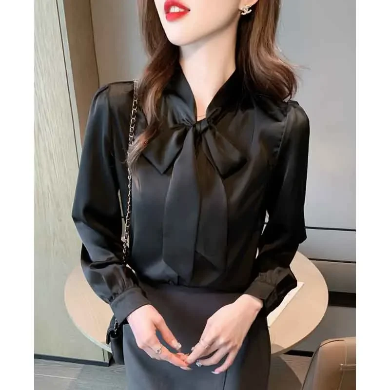 Женская шифоновая блузка с длинным рукавом и V-образным вырезом