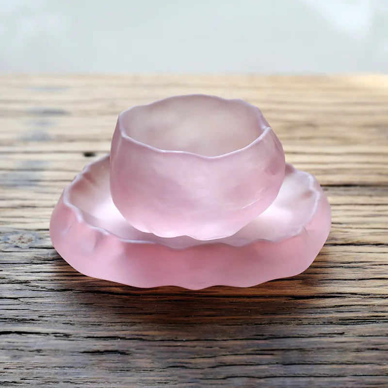 

six pink cups with handmade glass Japanese-style first snow master cup pink Kung Fu cups drinking glasses