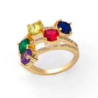 new style bohemia top beautiful jewelry gold colour rings rainbow multicolor cubic zirconia womens ring party luxury gift
