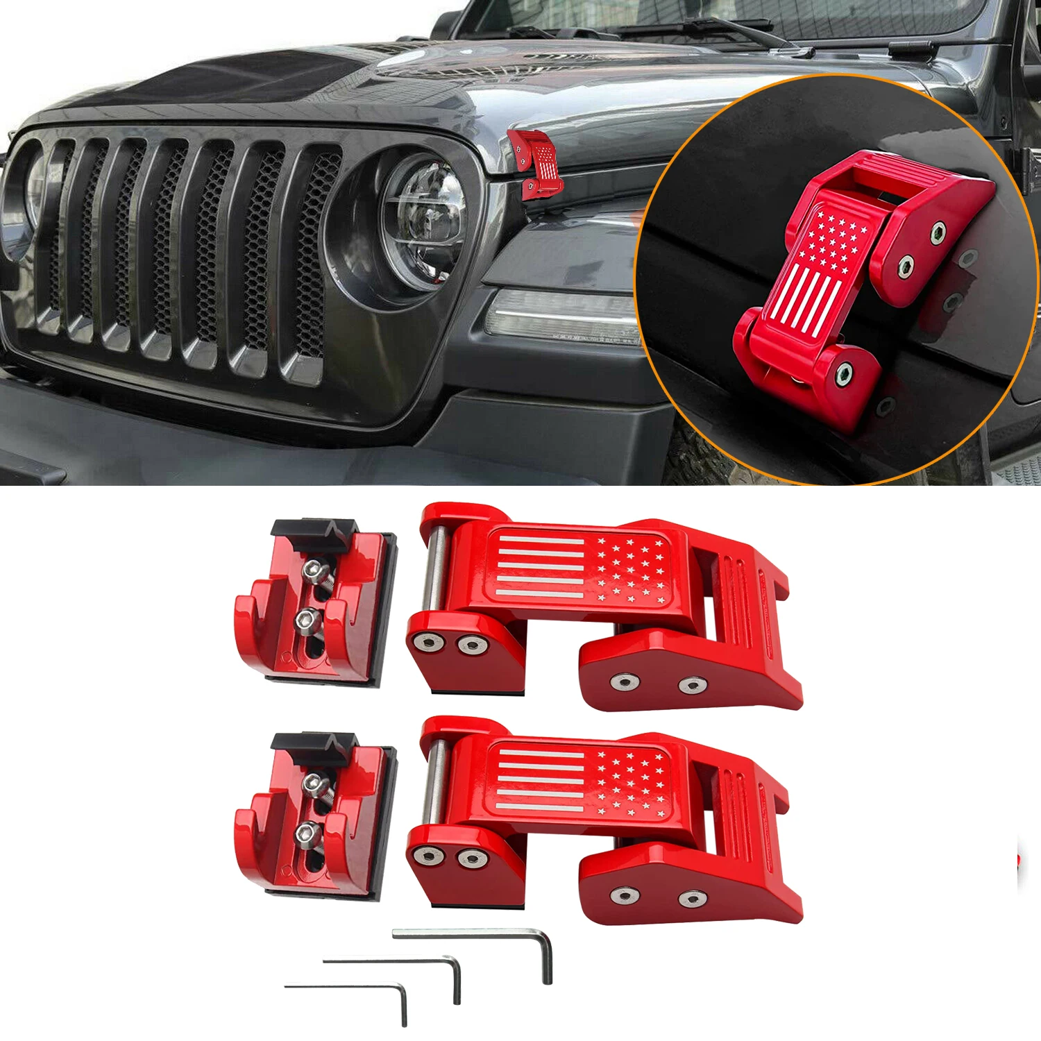 

Car Engine Hood Latch Catches Cover Fits for Jeep Wrangler JK JKU JL JLU Gladiator JT 2007-2022 Locks Hood Exterior Accessories