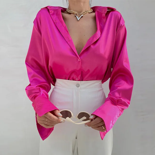 Elegant Satin Long Sleeve Blouses Women 6
