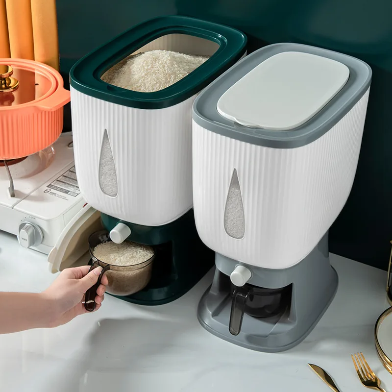 Japanese-style Graduated Plastic Sealed Rice Bucket Grain Dispenser Storage Box Dry Food Container Kitchen Moisture Proof Barrel