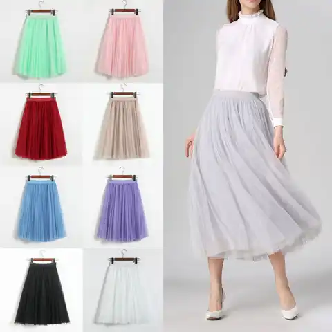 Women Summer Skirt Solid Color Elasticated Waist Mesh Multi-Layer Skirts High Waist Loose Skirt Dress Wild Bride Tutu Skirts y2k