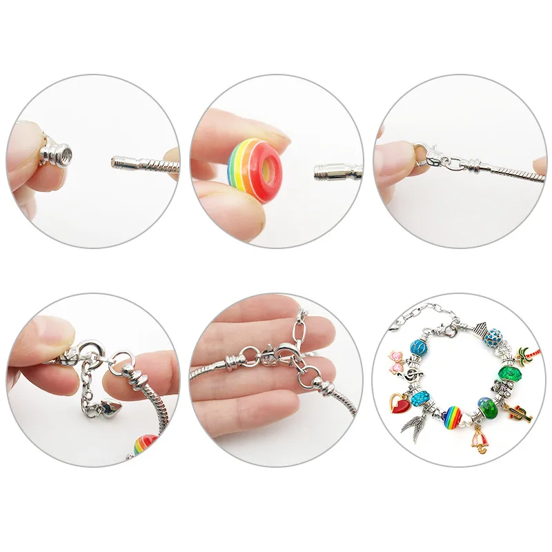 DIY Bracelet Kit Jewelry Making Accessories Set 925 Sliver Color Kid Handmade Pendant Charms Bracelets Women Girl Birthday Gift