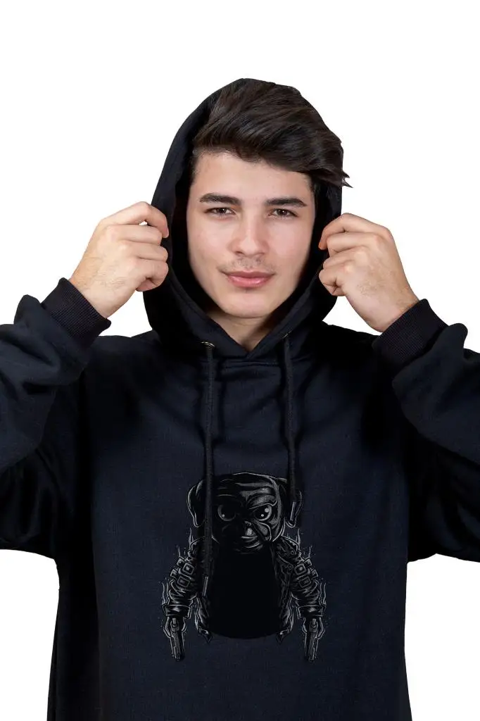 Мужская грудь с принтом Gangsta Pug II черная оверсайз свободная фотография|Мужские