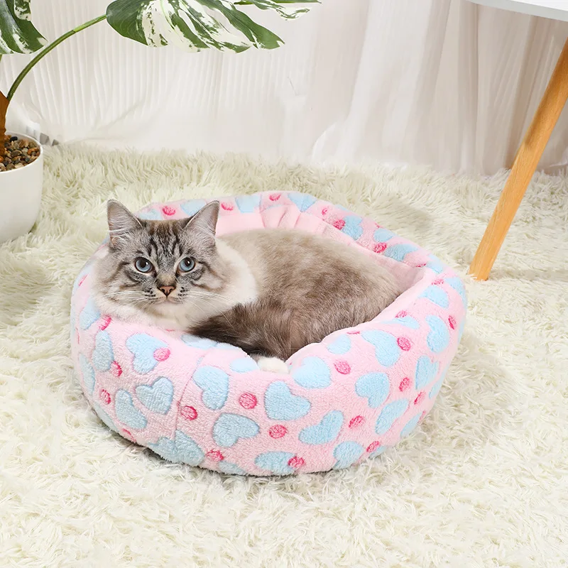 

Round Doughnut Dog And Cat Nest Long Hair Cuddle Removable Machine Washable Kitten Pillow House For Small Pets